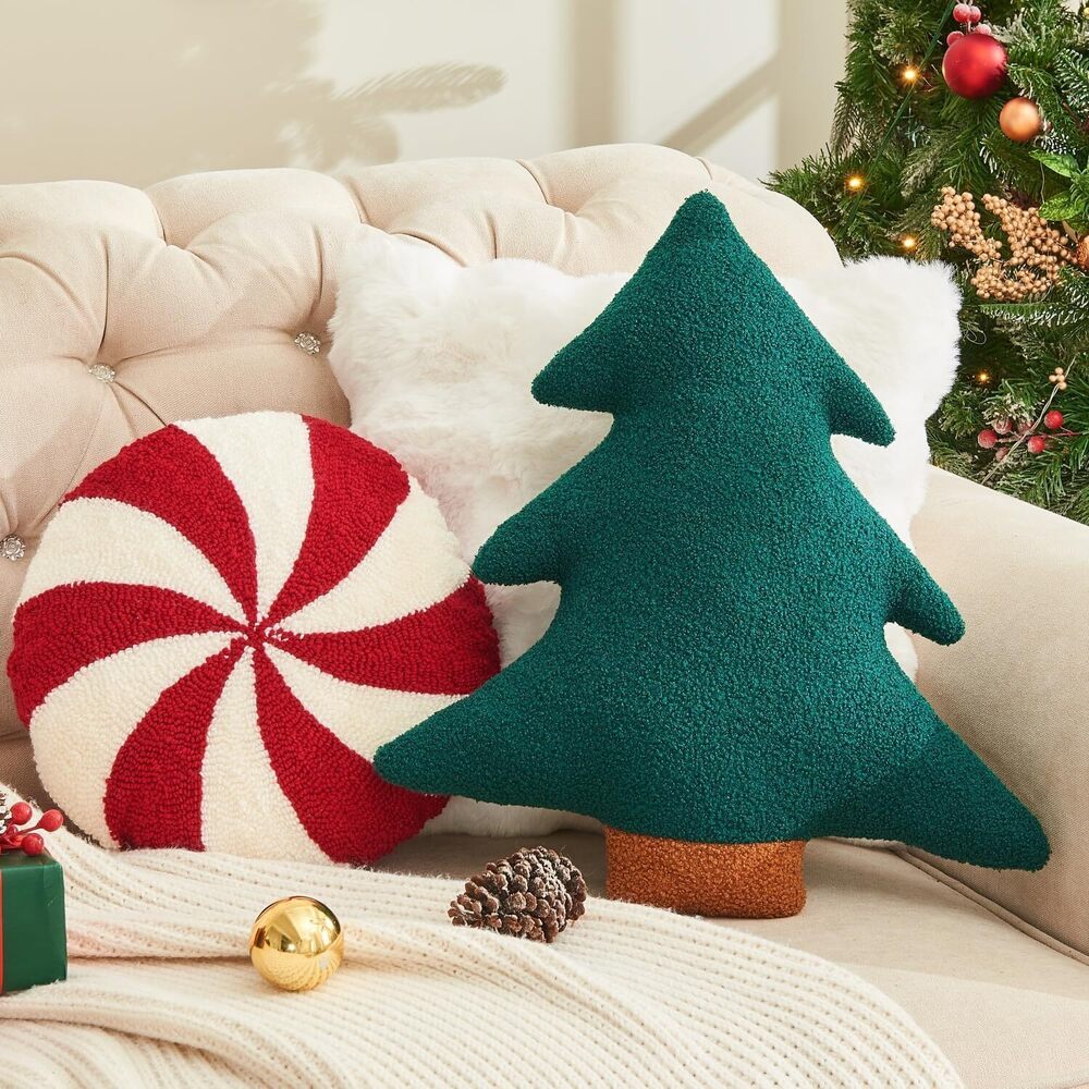 6478 Christmas Pillows. 2 Pcs Christmas Tree Throw Pillows Round Candy